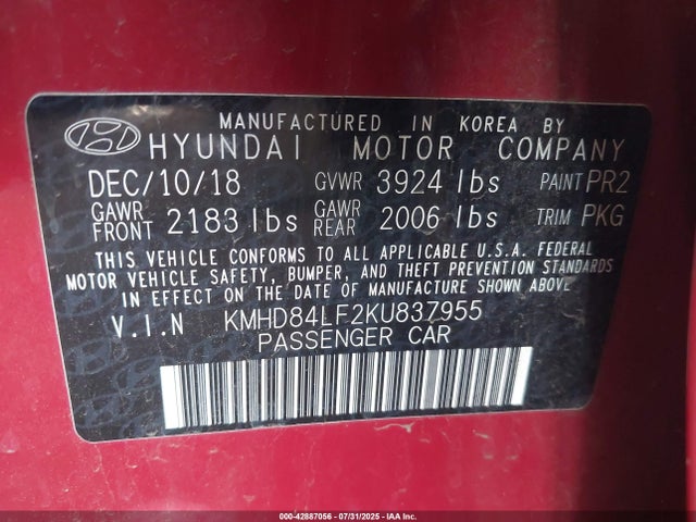 KMHD84LF2KU837955 Hyundai mpi nu