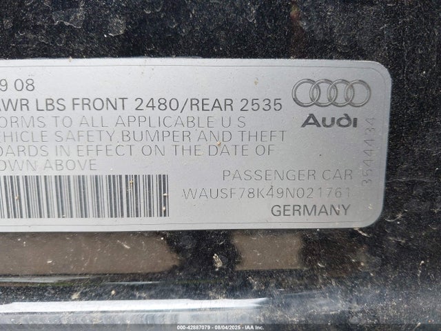 2009 AUDI A4 WAUSF78K49N021761 Photo 8