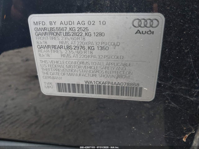 2010 AUDI Q5 WA1CKAFP4AA078868 Photo 8