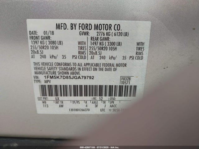 Ford 3.5l ti-vct 2018 1FM5K7D85JGA79792 Image 9