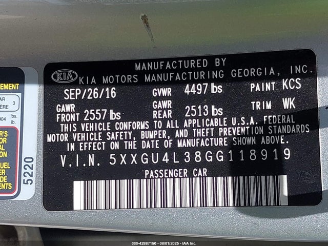 5XXGU4L38GG118919 KIA t-gdi theta ii