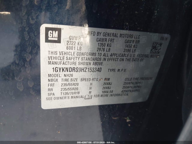2017 CADILLAC XT5 1GYKNDRS9HZ153340 Photo 8