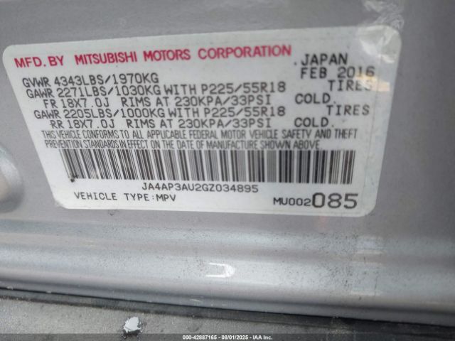 2016 MITSUBISHI OUTLANDER SPORT JA4AP3AU2GZ034895 Photo 8