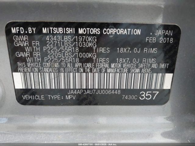 2018 MITSUBISHI OUTLANDER SPORT JA4AP3AU7JU006448 Photo 8