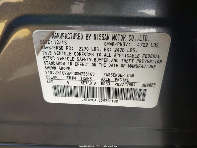 Продаж на аукціоні авто 2013 Infiniti G37 Journey, vin: JN1CV6AP3DM726160, номер лоту: 42887192