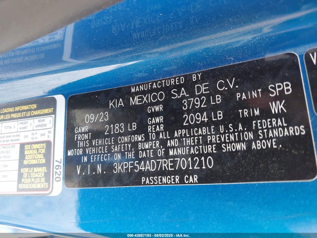 3KPF54AD7RE701210 KIA mpi nu