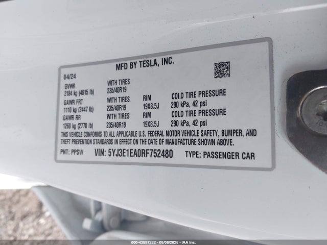 2024 TESLA MODEL 3 5YJ3E1EA0RF752480 Photo 8