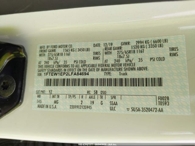 2020 FORD F-150 1FTEW1EP2LFA84694 Photo 8