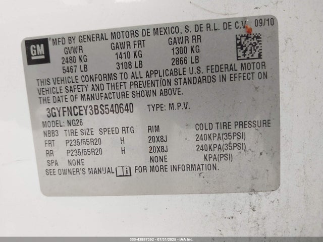 2011 CADILLAC SRX 3GYFNCEY3BS540640 Photo 8