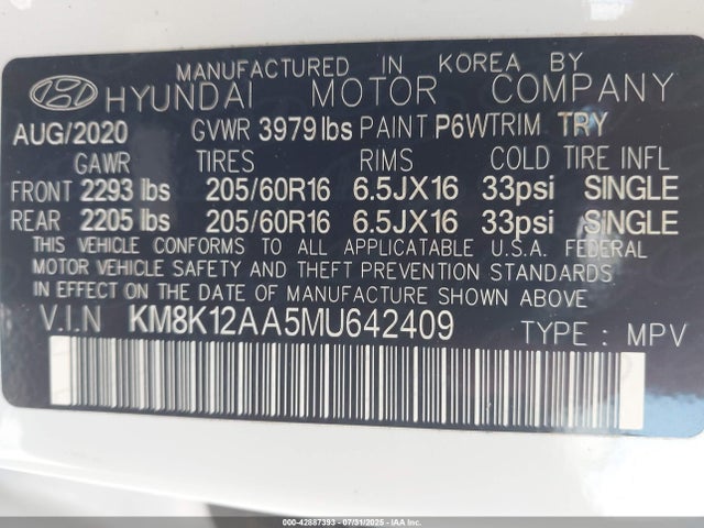 Hyundai mpi nu 2021 KM8K12AA5MU642409 Image 9
