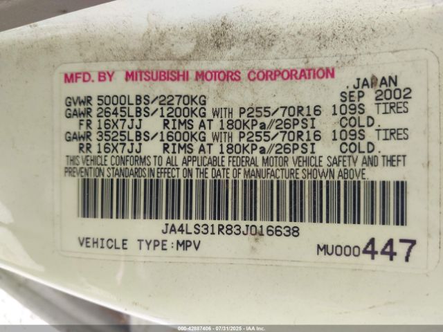 2003 MITSUBISHI MONTERO SPORT JA4LS31R83J016638 Photo 8