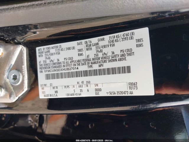 1FMCU9GDXHUB27014 Ford gtdi sigma w/premium fuel