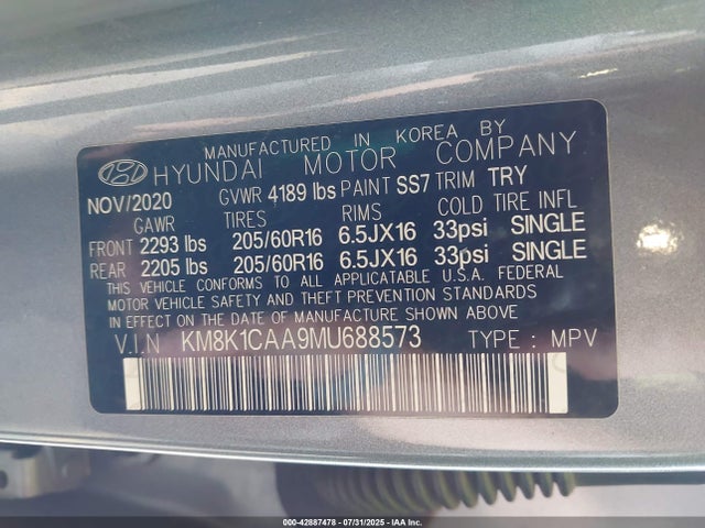 Hyundai mpi nu 2021 KM8K1CAA9MU688573 Image 9