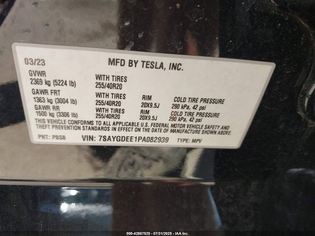 Tesla Model Y 2023 7SAYGDEE1PA082939 Image 9