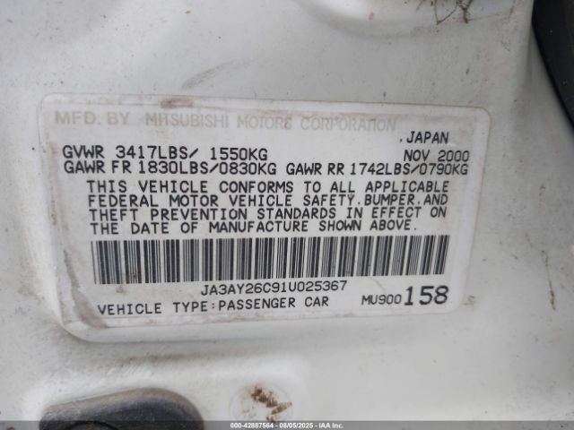 2001 MITSUBISHI MIRAGE JA3AY26C91U025367 Photo 8