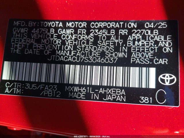 Toyota m20a-fxs 2025 JTDACACU7S3046037 Image 9