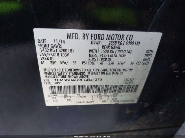 Ford 2015 2015 1FM5K8AR9FGB41379 Image 9