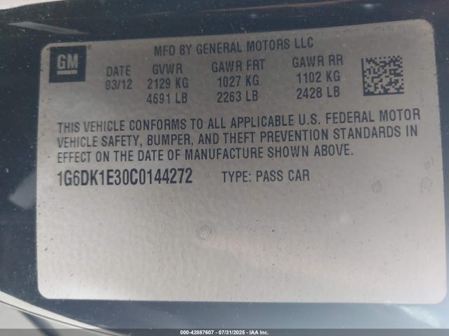 2012 CADILLAC CTS 1G6DK1E30C0144272 Photo 8