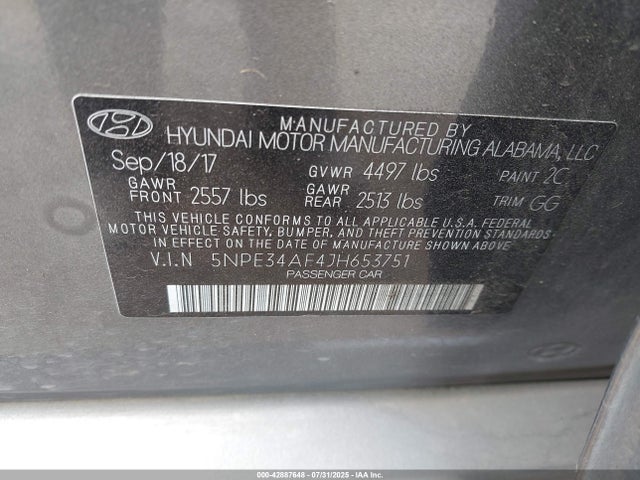5NPE34AF4JH653751 Hyundai gdi theta-ii
