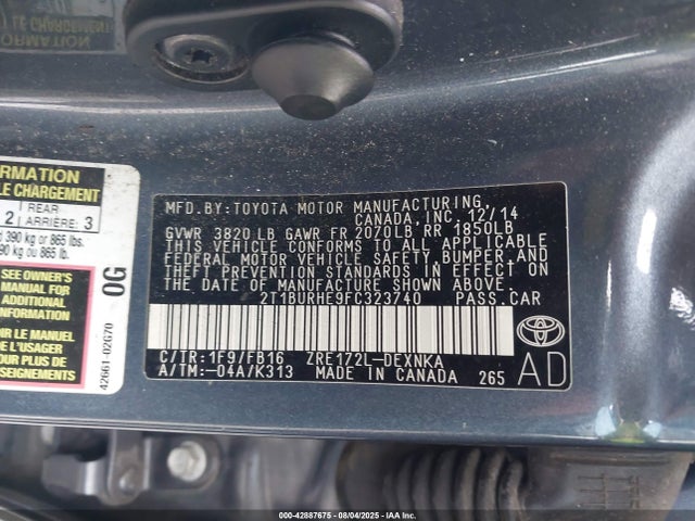 2T1BURHE9FC323740 Toyota 2zr-fe