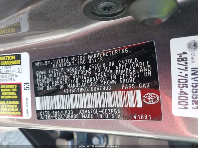 4T1B61HK0JU067903 Toyota a25a-fks