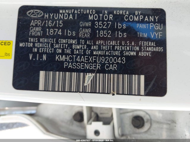 KMHCT4AEXFU920043 Hyundai dohc gdi gamma