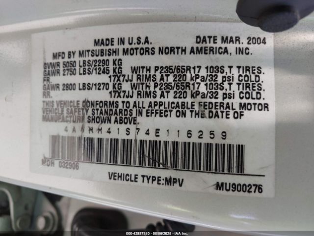 2004 MITSUBISHI ENDEAVOR 4A4MM41S74E116259 Photo 8