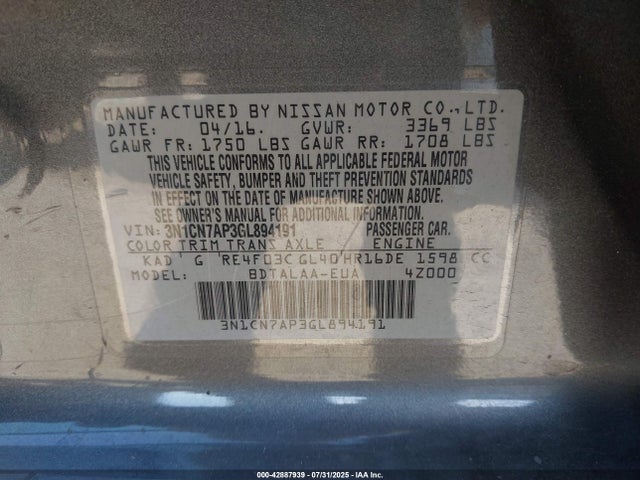 Nissan 2016 2016 3N1CN7AP3GL894191 Image 9