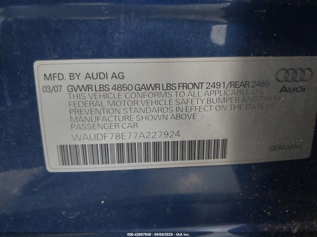 2007 AUDI A4 WAUDF78E77A227924 Photo 8
