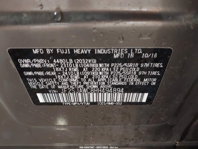 Subaru naturally aspirated u5 2017 JF2SJAWC8HH494894 Image 9