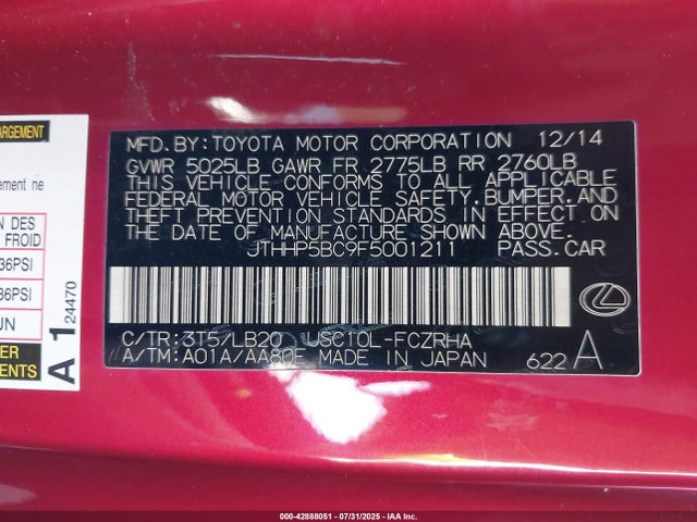 Lexus 2ur-gse 2015 JTHHP5BC9F5001211 Image 9