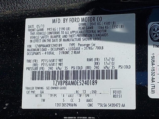 1ZVBP8AM0E5240189 Ford 2014