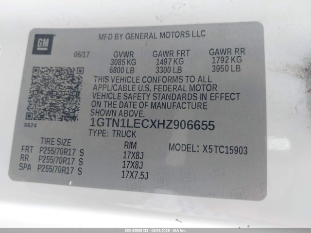 1GTN1LECXHZ906655 GMC l83 -spark ignited direct injection, variable valve timing, afm, e85 max, alum