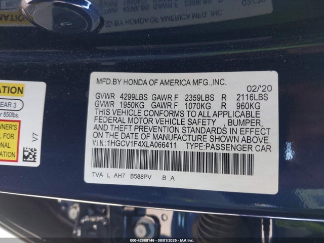 Honda l15be 2020 1HGCV1F4XLA066411 Image 9