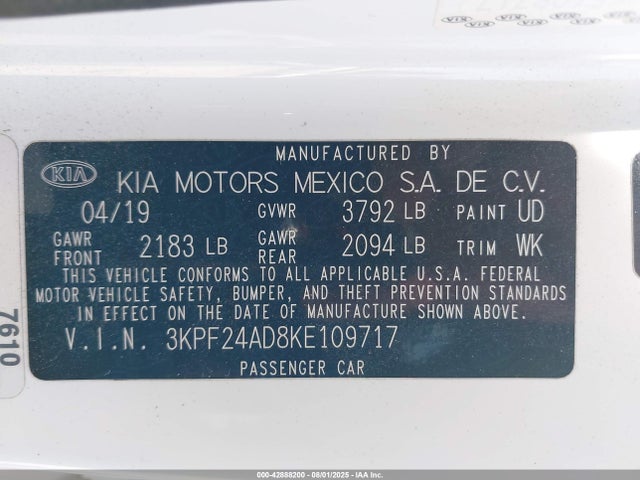 3KPF24AD8KE109717 KIA mpi nu
