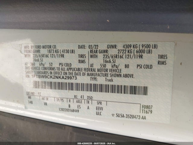 Ford 2022 2022 1FTBW9CK2NKA29973 Image 9