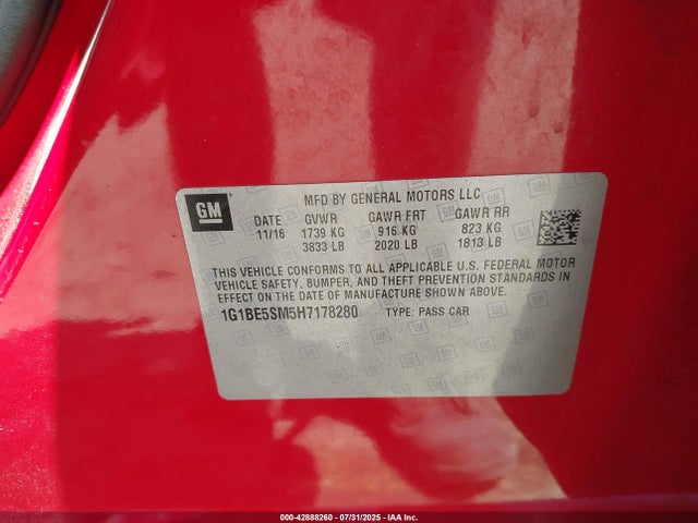 1G1BE5SM5H7178280 Chevrolet le2 -di: direct injection, vvt: variable valve timing, gen, alum