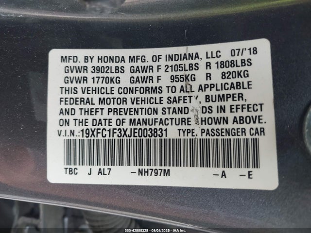 19XFC1F3XJE003831 Honda l15b7