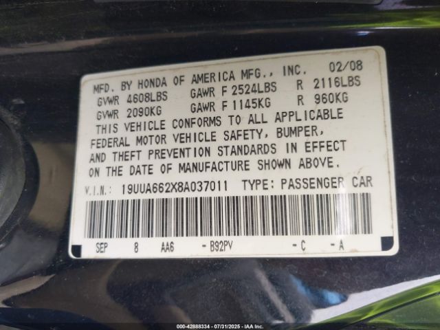 2008 ACURA TL 19UUA662X8A037011 Photo 8