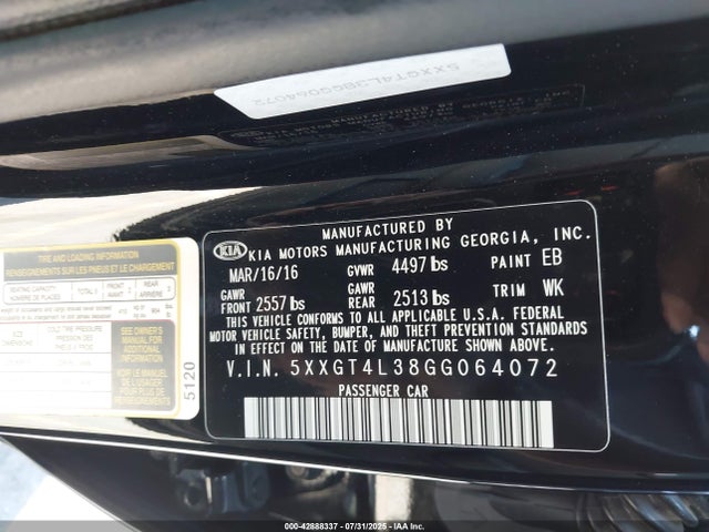 5XXGT4L38GG064072 KIA Optima Lx