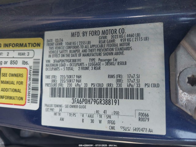 Ford Fusion 2016 3FA6P0H79GR388191 Image 9