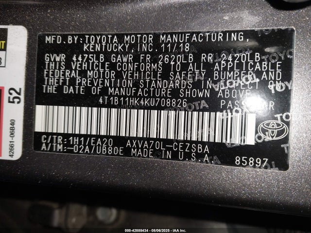 4T1B11HK4KU708826 Toyota a25a-fks