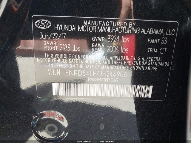 5NPD84LF7JH246906 Hyundai mpi nu
