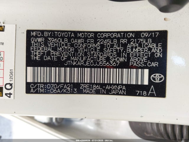 JTNKARJE0JJ556367 Toyota 2zr-fae