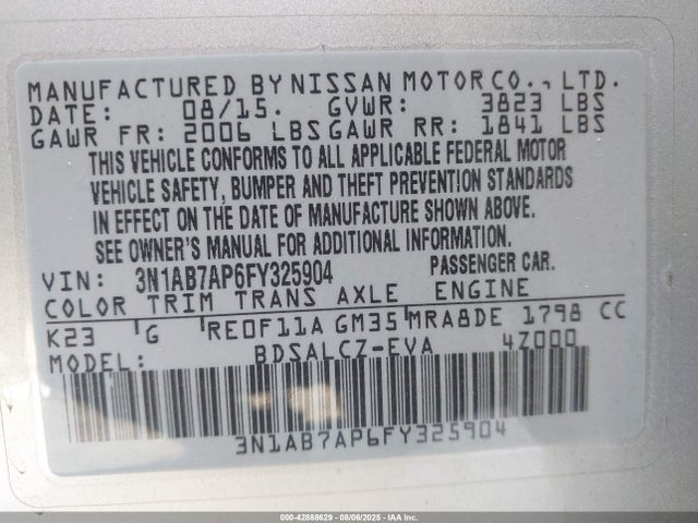 3N1AB7AP6FY325904 Nissan 2015