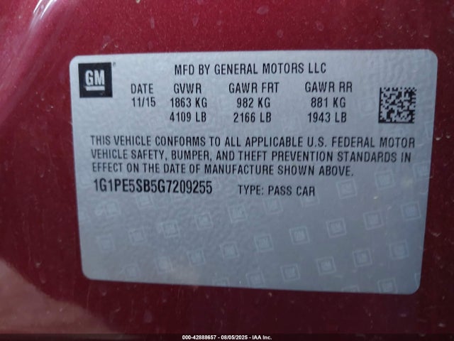 1G1PE5SB5G7209255 Chevrolet luv - vvt, alum, e85 max