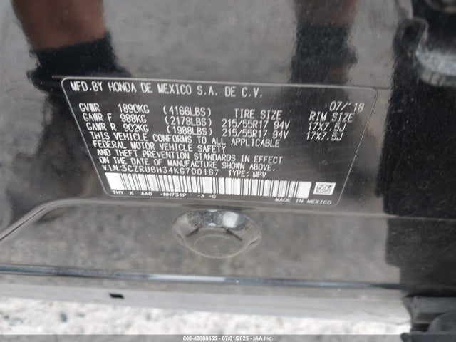 3CZRU6H34KG700187 Honda r18z9