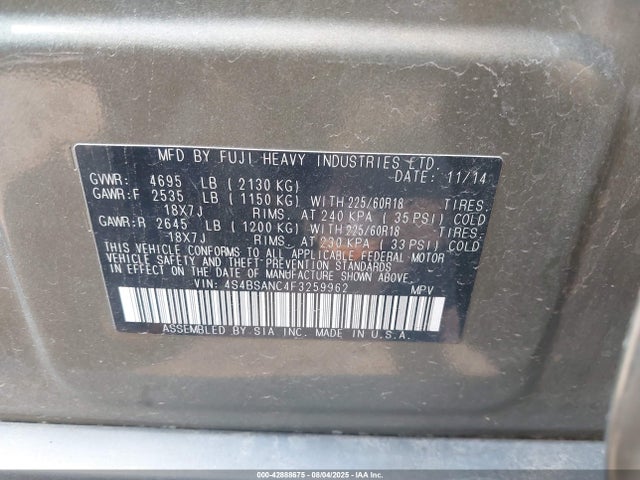 4S4BSANC4F3259962 Subaru 2.5l u5
