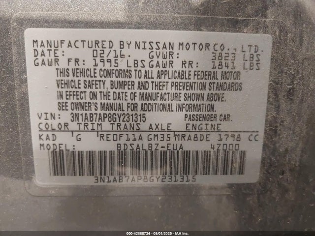 3N1AB7AP8GY231315 Nissan 2016