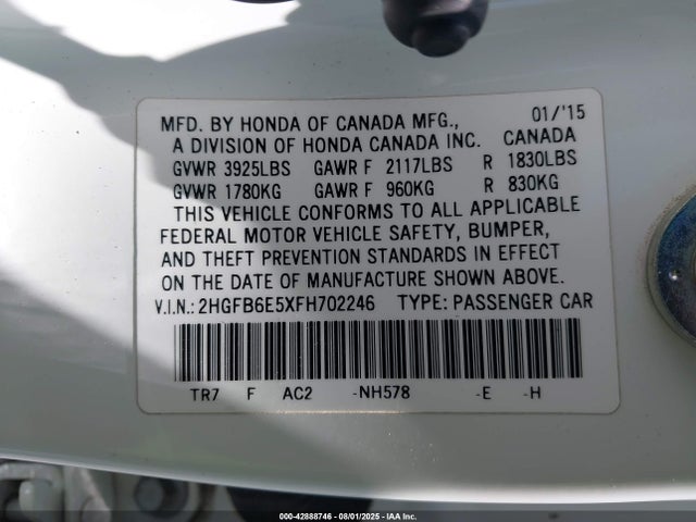 2HGFB6E5XFH702246 Honda k24z7